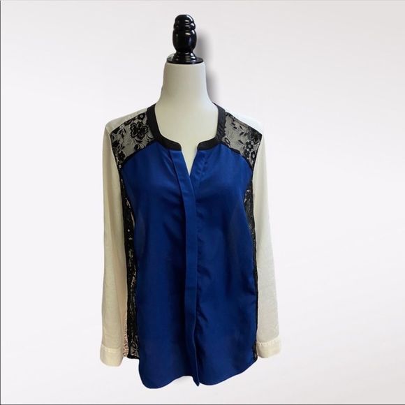 Ricki's Tops - RICKI'S | Women's Blue and Lace Long Sleeve Blouse